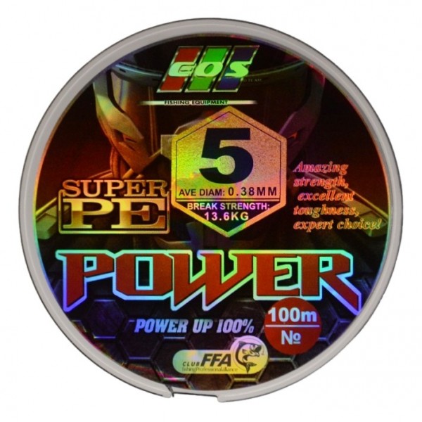 Шнур рыболовный, EOS Power Super PE, 100м, сечение 0,38мм